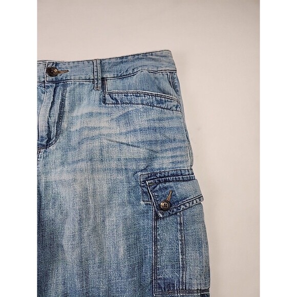 LRL Lauren Jeans Co Shorts Womens 10 Blue Cargo Denim Flat Front Ties - Picture 6 of 10